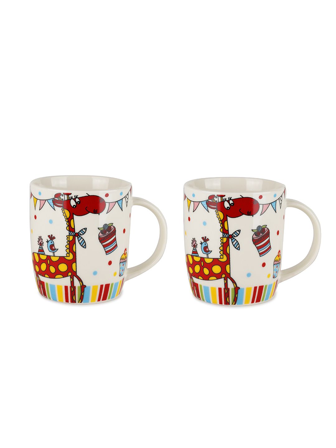 ZEVORA White & Red Set of 2 Printed Ceramic Glossy Mugs Set of Cups and Mugs Price in India