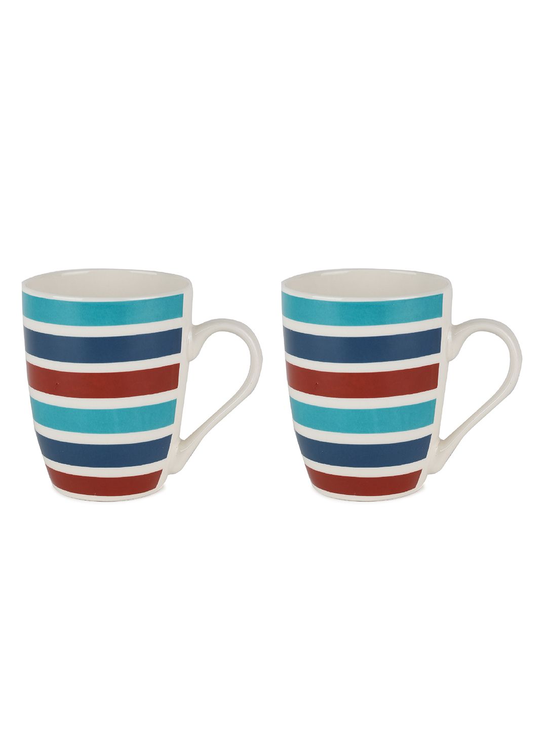 ZEVORA Set of 2 White & Blue Geometric Printed Ceramic Glossy Mugs Price in India