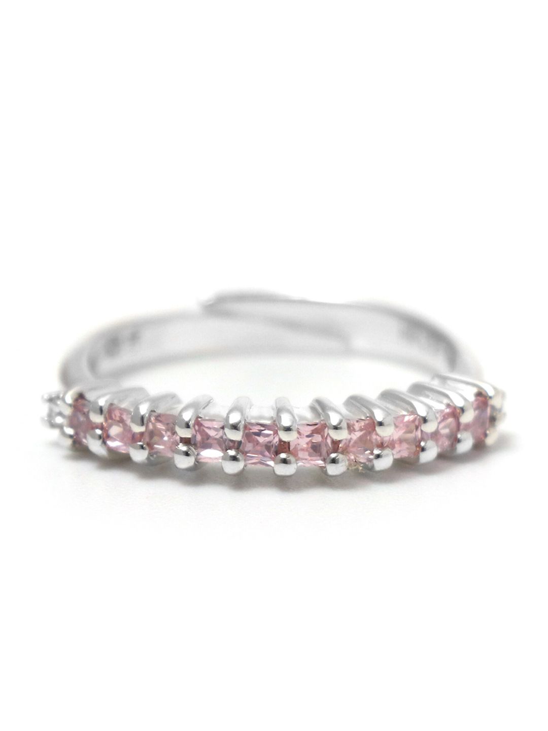HIFLYER JEWELS Rhodium-Plated Silver-Toned Pink CZ-Studded Finger Ring Price in India