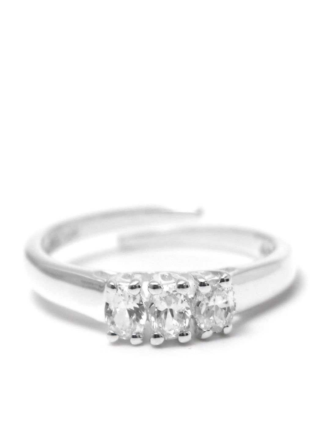 HIFLYER JEWELS Rhodium-Plated Silver-Toned & White CZ-Studded Finger Ring Price in India