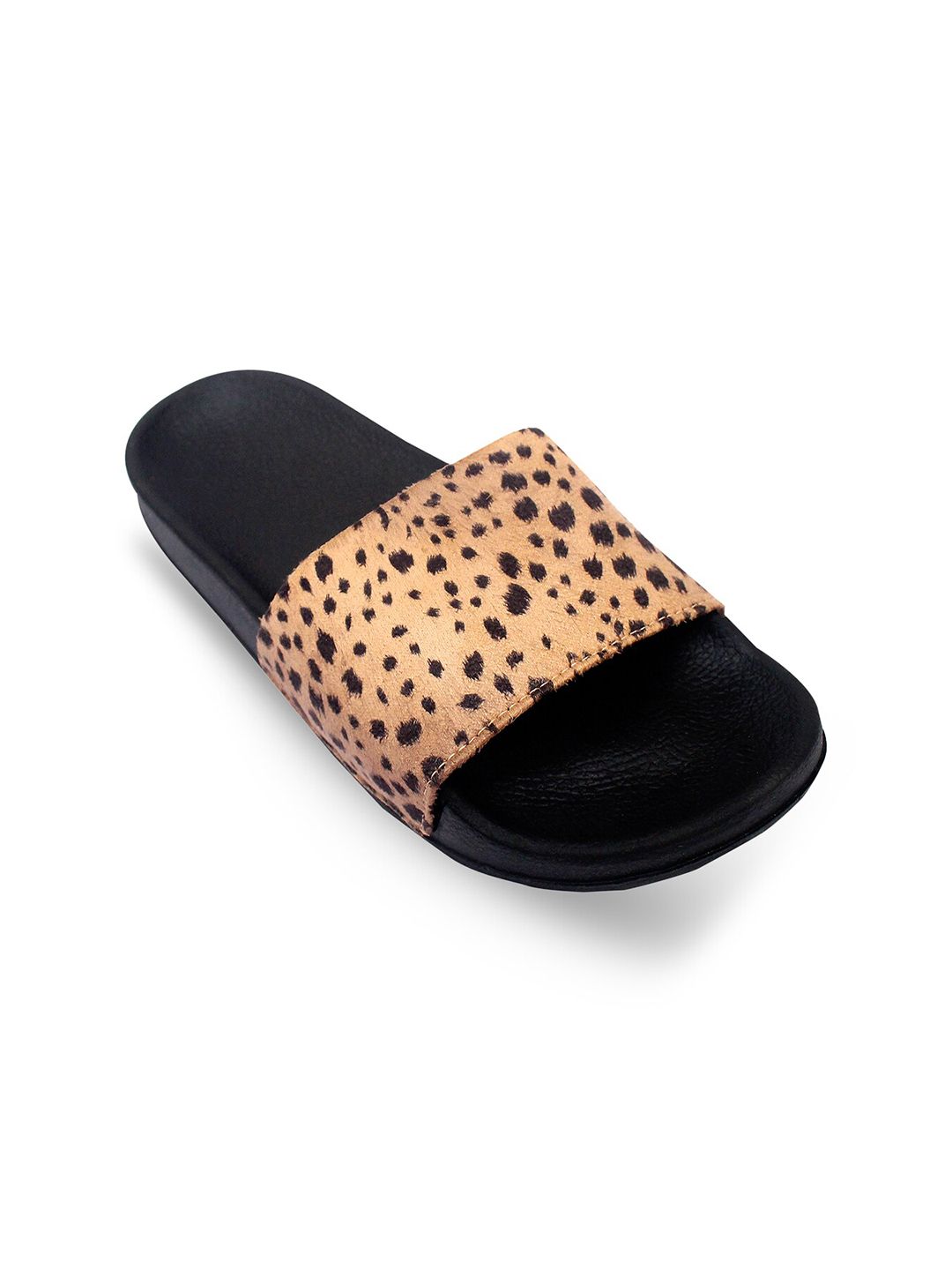 ADIVER Women Brown & Black Printed Sliders Price in India