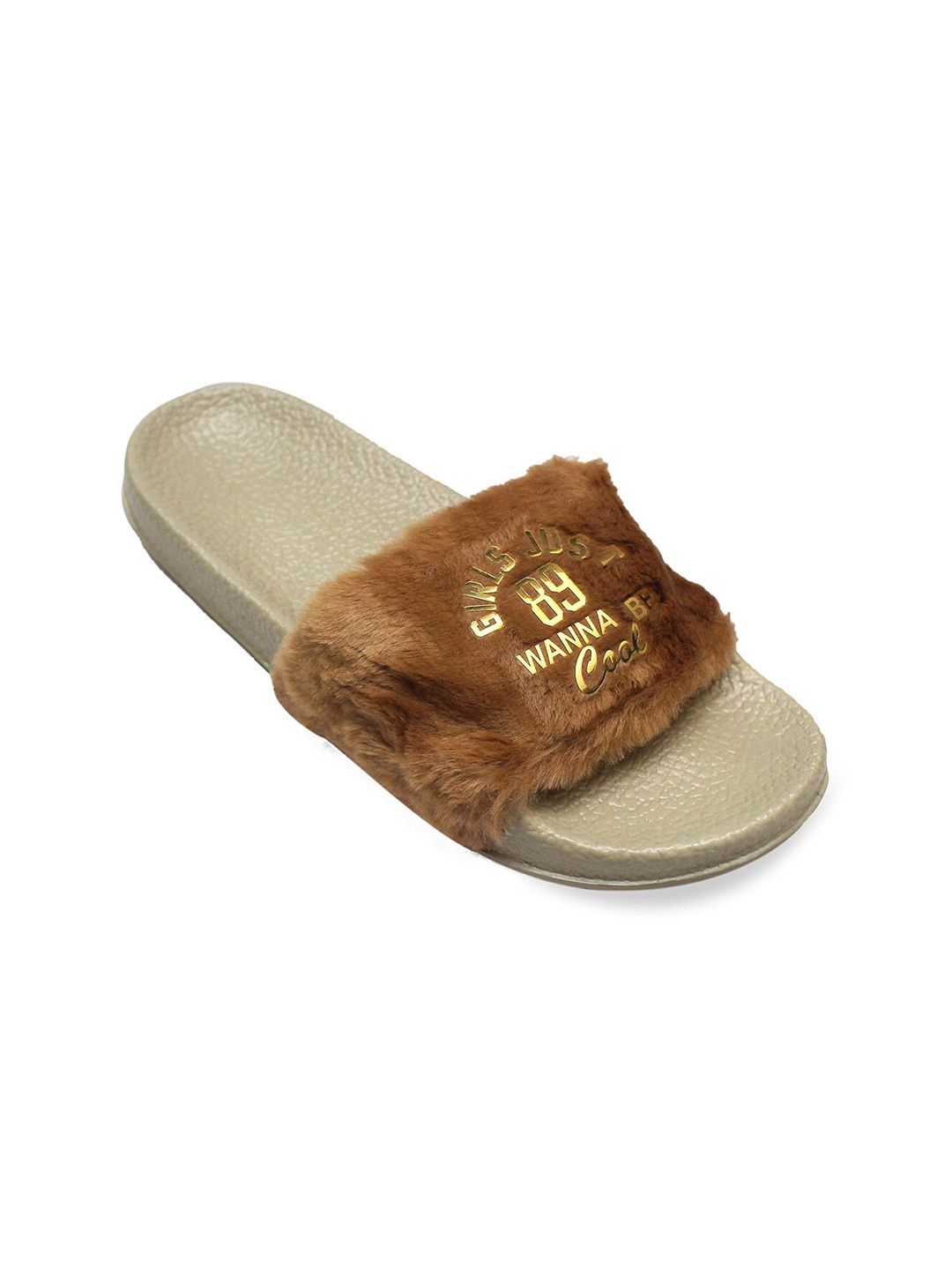 ADIVER Women Brown & Cream-Coloured Embellished Sliders Price in India