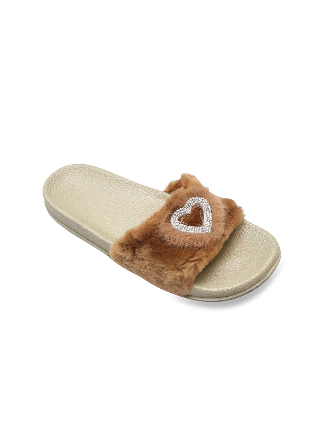 ADIVER Women Brown & White Embellished Sliders Price in India