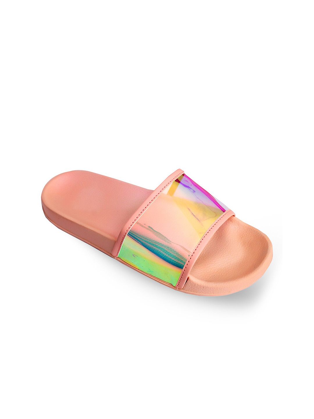 ADIVER Women Pink & Blue Sliders Price in India