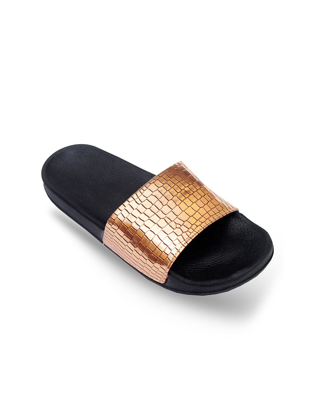 ADIVER Women Brown & Gold-Toned Embellished Sliders Price in India