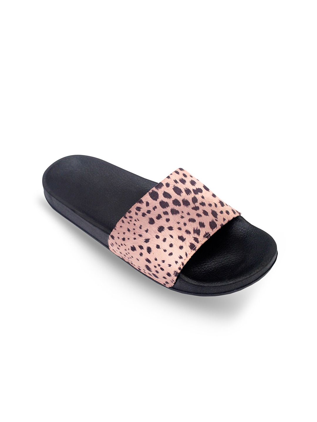 ADIVER Women Pink & Black Printed Sliders Price in India