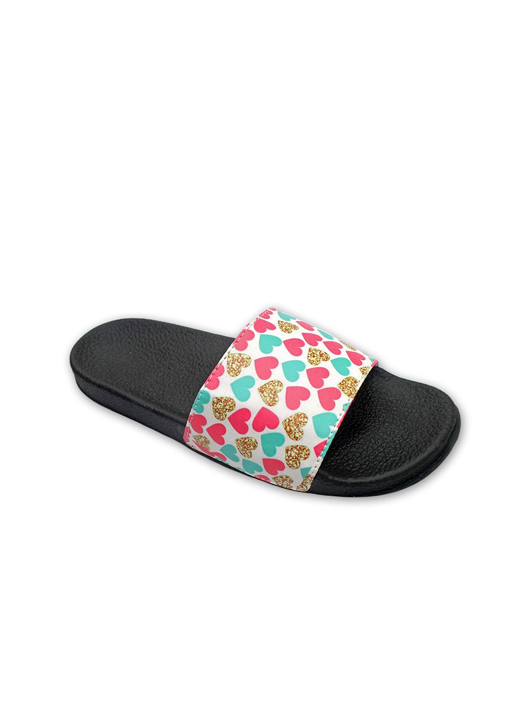 ADIVER Women Black & Pink Printed Sliders Price in India