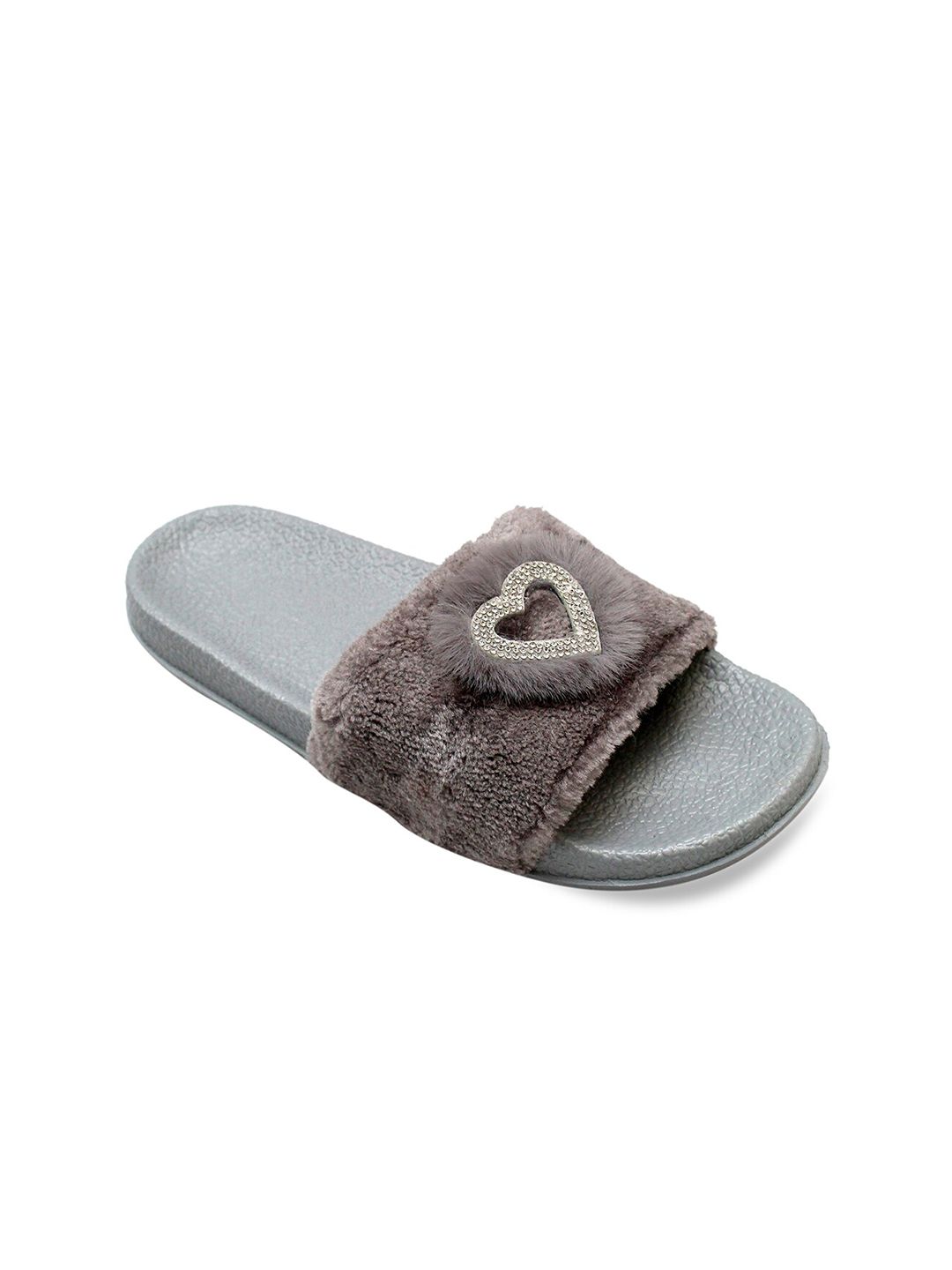 ADIVER Women Grey & Silver-Toned Embellished Sliders Price in India