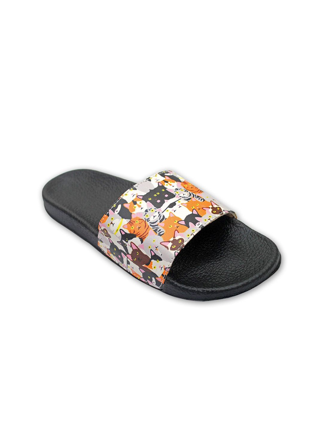 ADIVER Women Black & Orange Printed Sliders Price in India