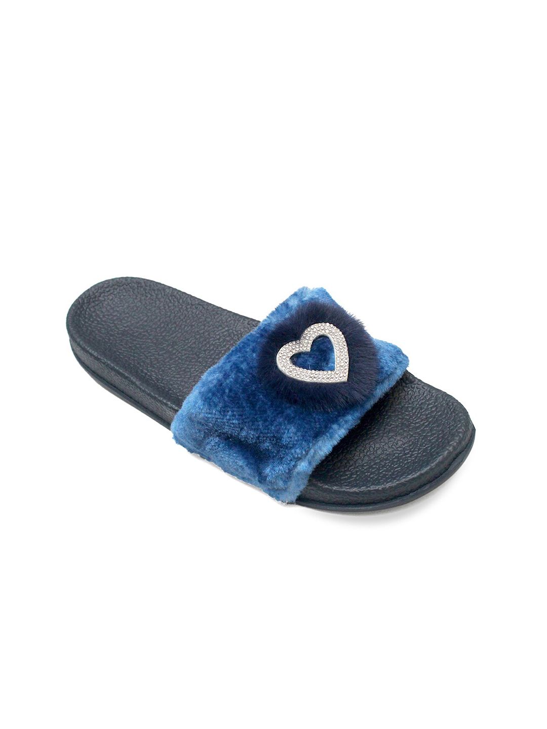 ADIVER Women Blue & Black Embellished Sliders Price in India