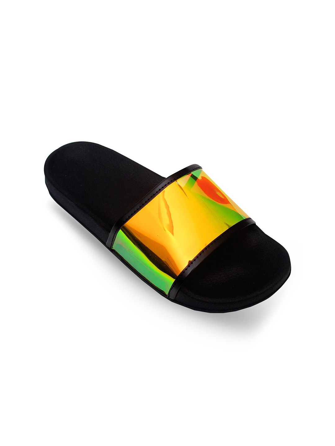 ADIVER Women Black & Yellow Sliders Price in India