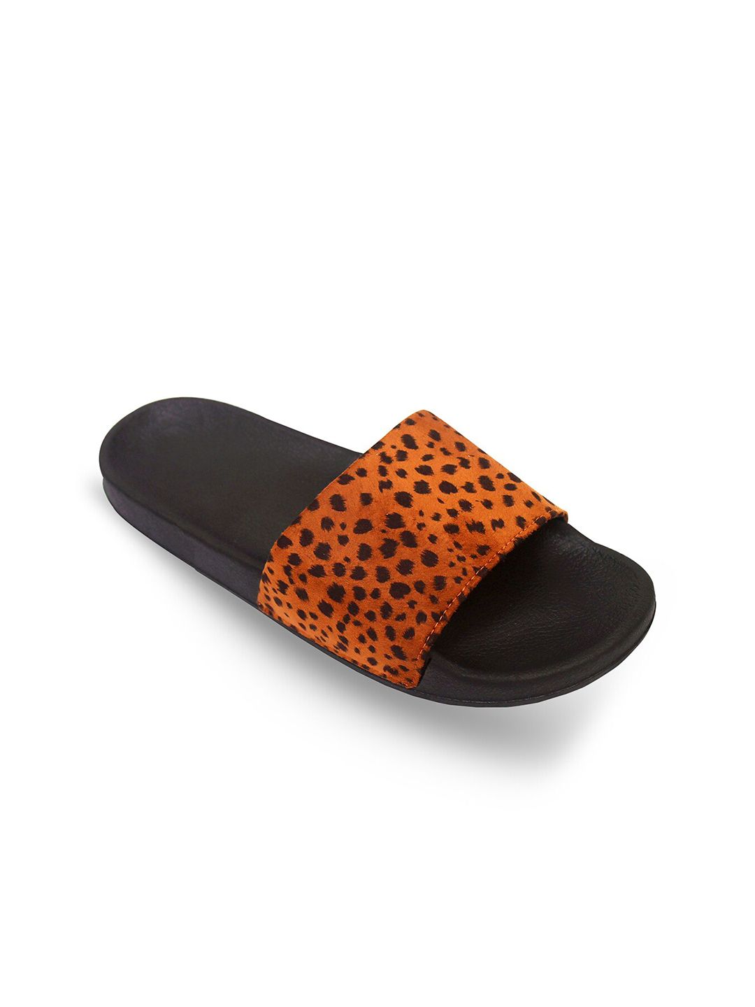 ADIVER Women Orange & Black Printed Sliders Price in India