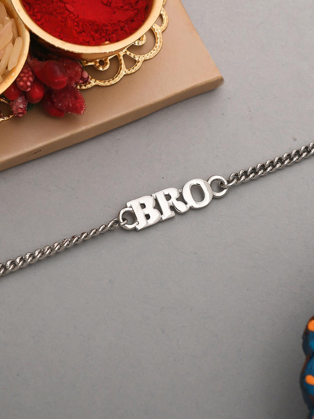 Silver Tone Fashionable BRO Bracelet Rakhi | Voylla Rakhi