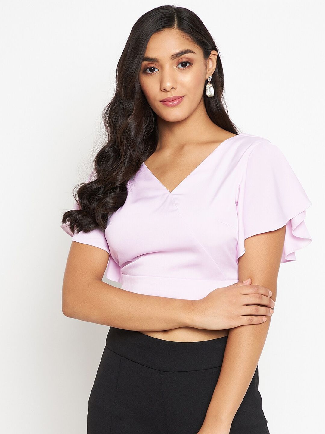 Madame Pink Solid Crop Top