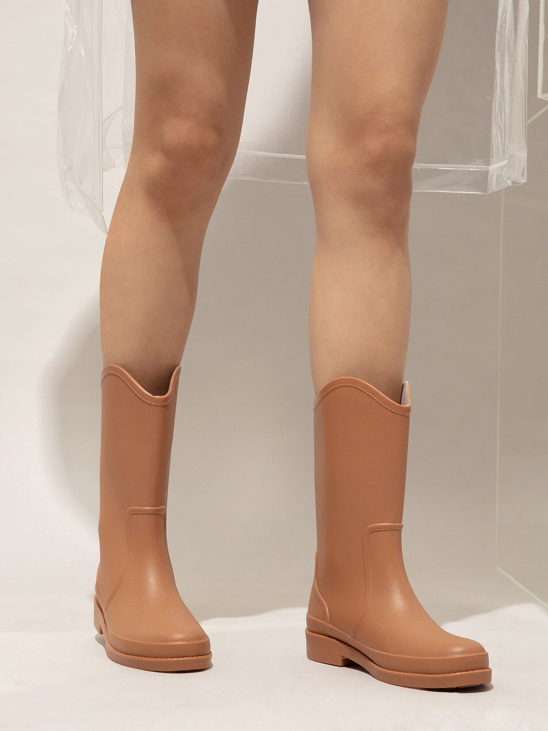 20Dresses Women Tan Solid Mid Calf Length Rain Boots Price in India