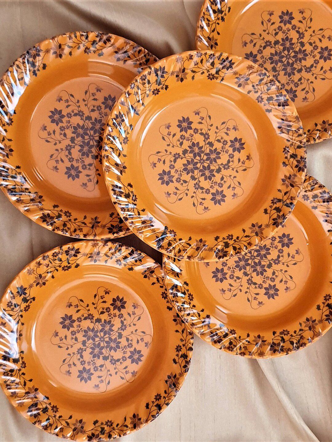 Gallery99 Orange & Navy Blue 12 Pieces Floral Printed Melamine Matte Plates Price in India