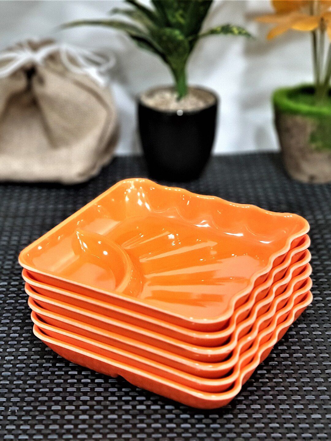 Gallery99 Orange & 6 Pieces Melamine Glossy Plates Price in India