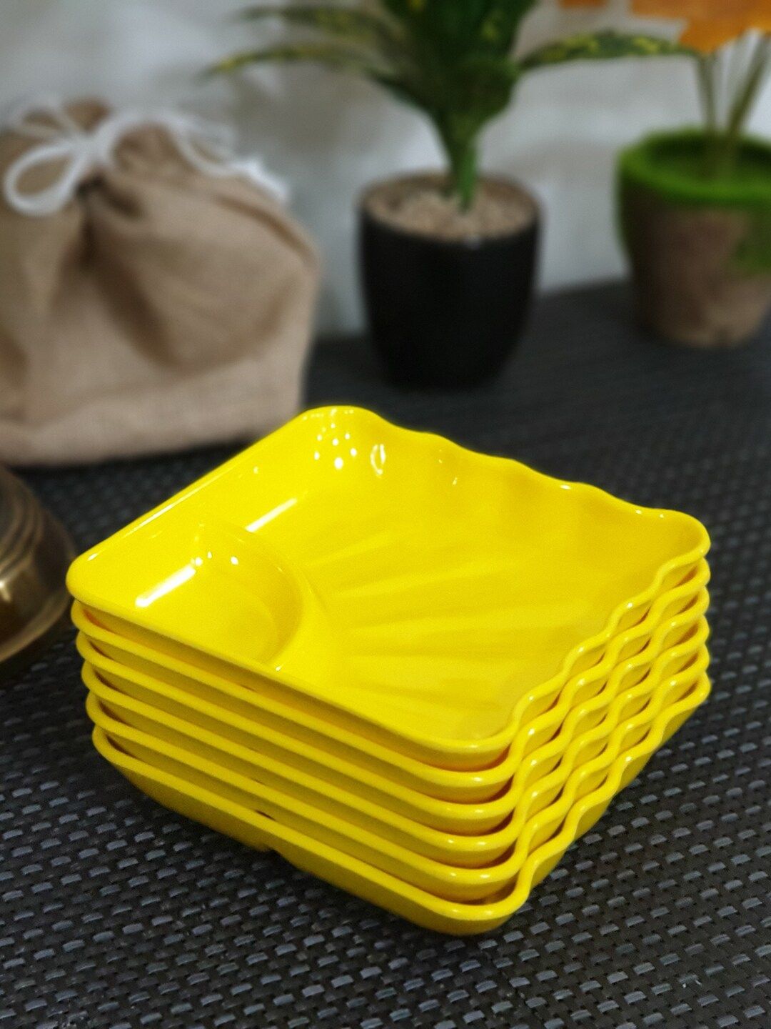 Gallery99 Yellow Set Of 12 Melamine Glossy Serving Plates Price in India