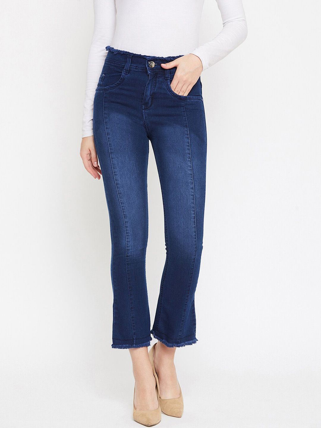 Nifty Women Blue Bootcut High-Rise Low Distress Light Fade Jeans Price in India