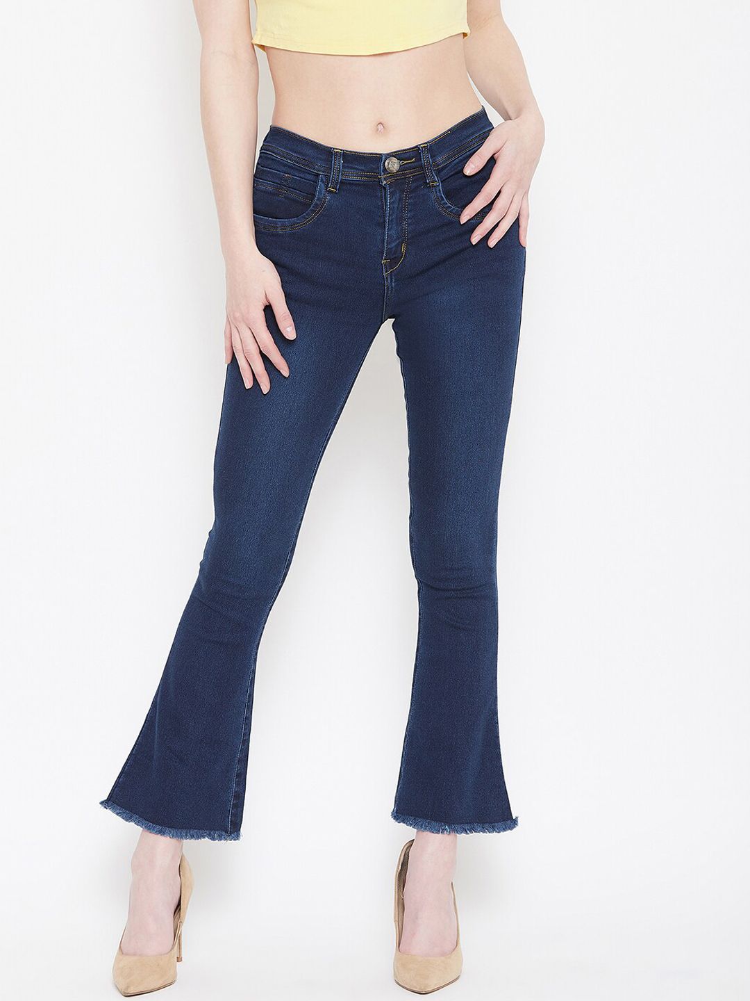 Nifty Women Blue Solid Mid-Rise Clean Look Bootcut Jeans Price in India