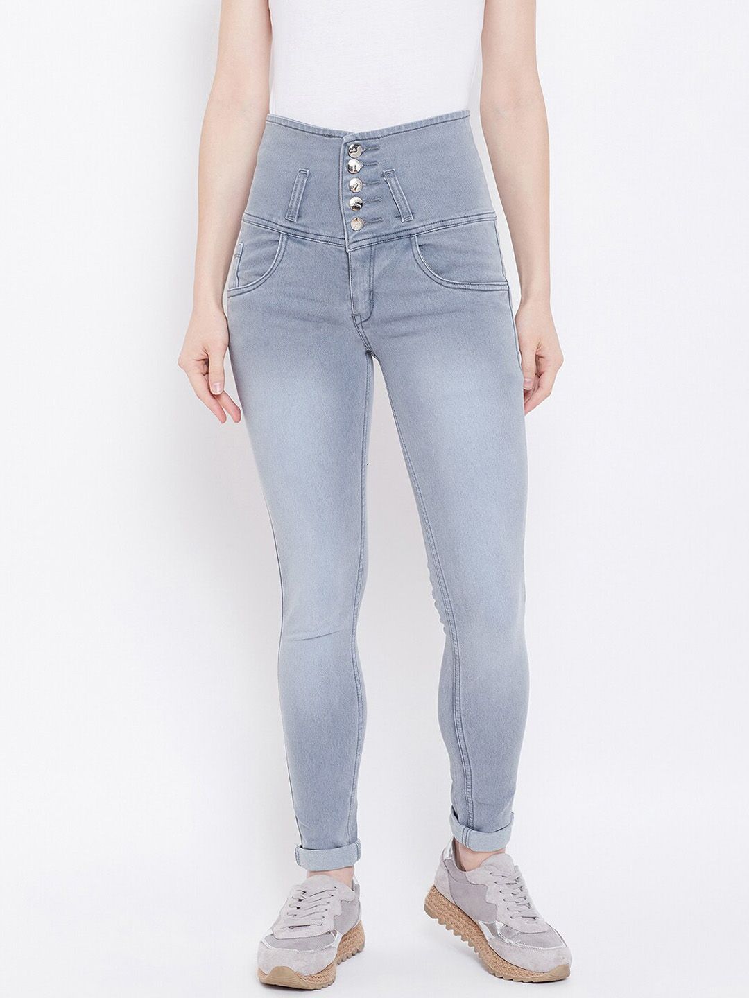 Nifty Women Grey Slim Fit High-Rise Light Fade Jeans Price in India