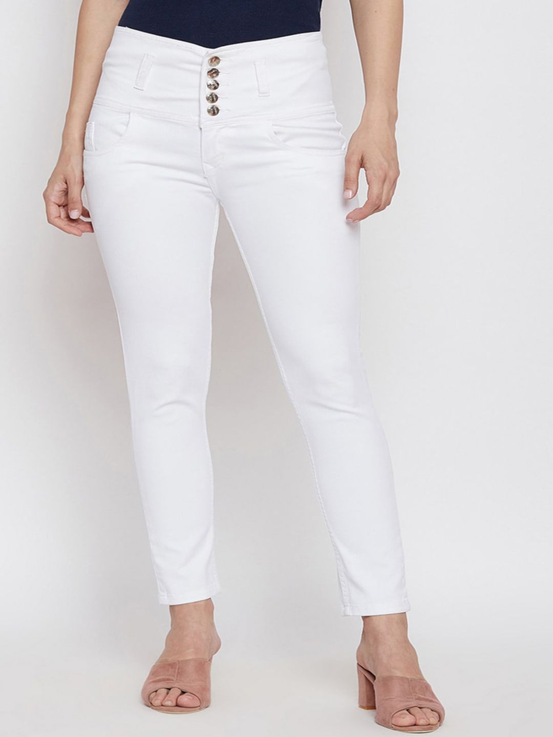 Nifty Women White Solid Slim Fit Mid-Rise Jeans Price in India