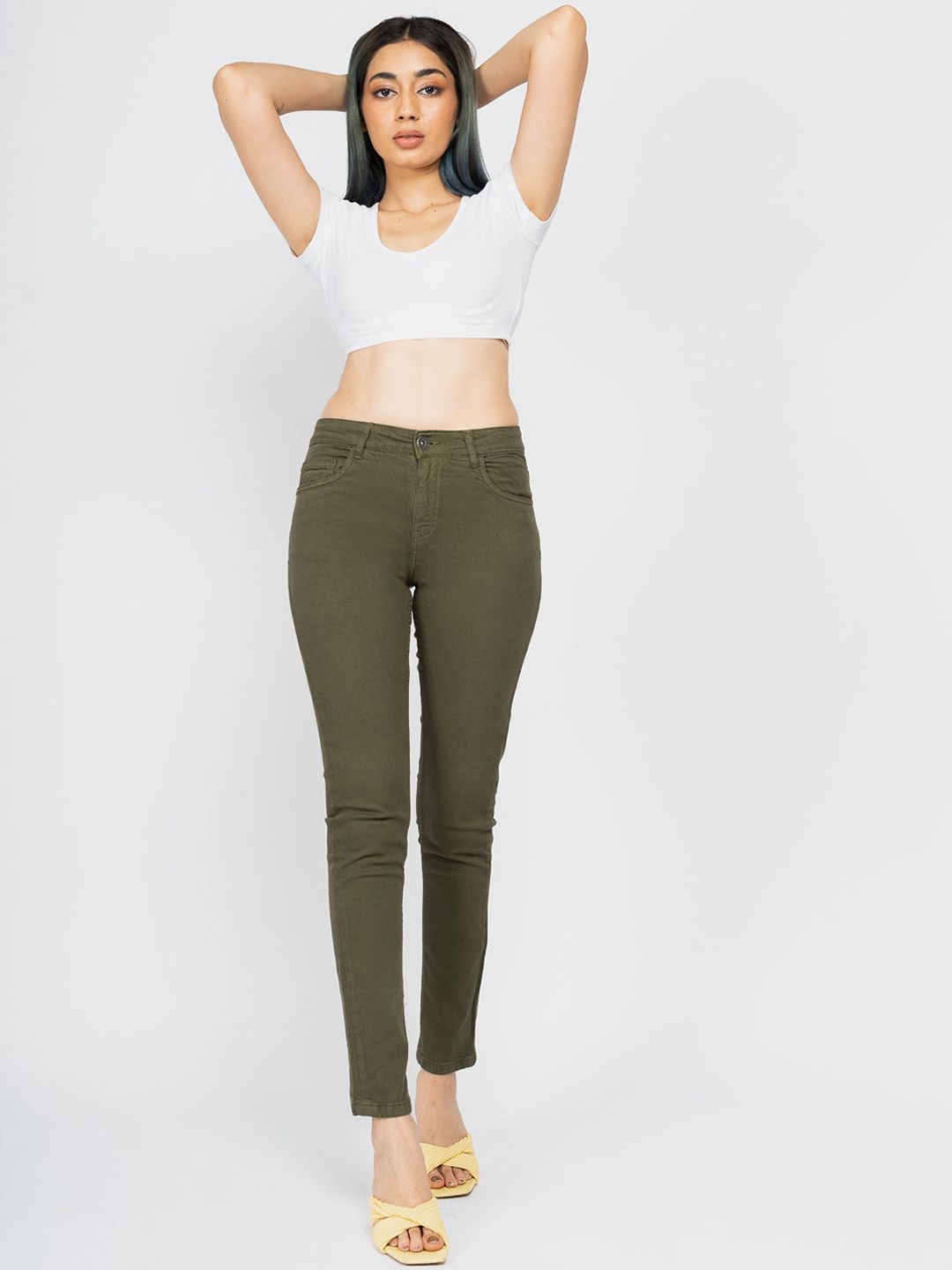 FREAKINS Women Olive Green Skinny Fit High-Rise Jeans Price in India