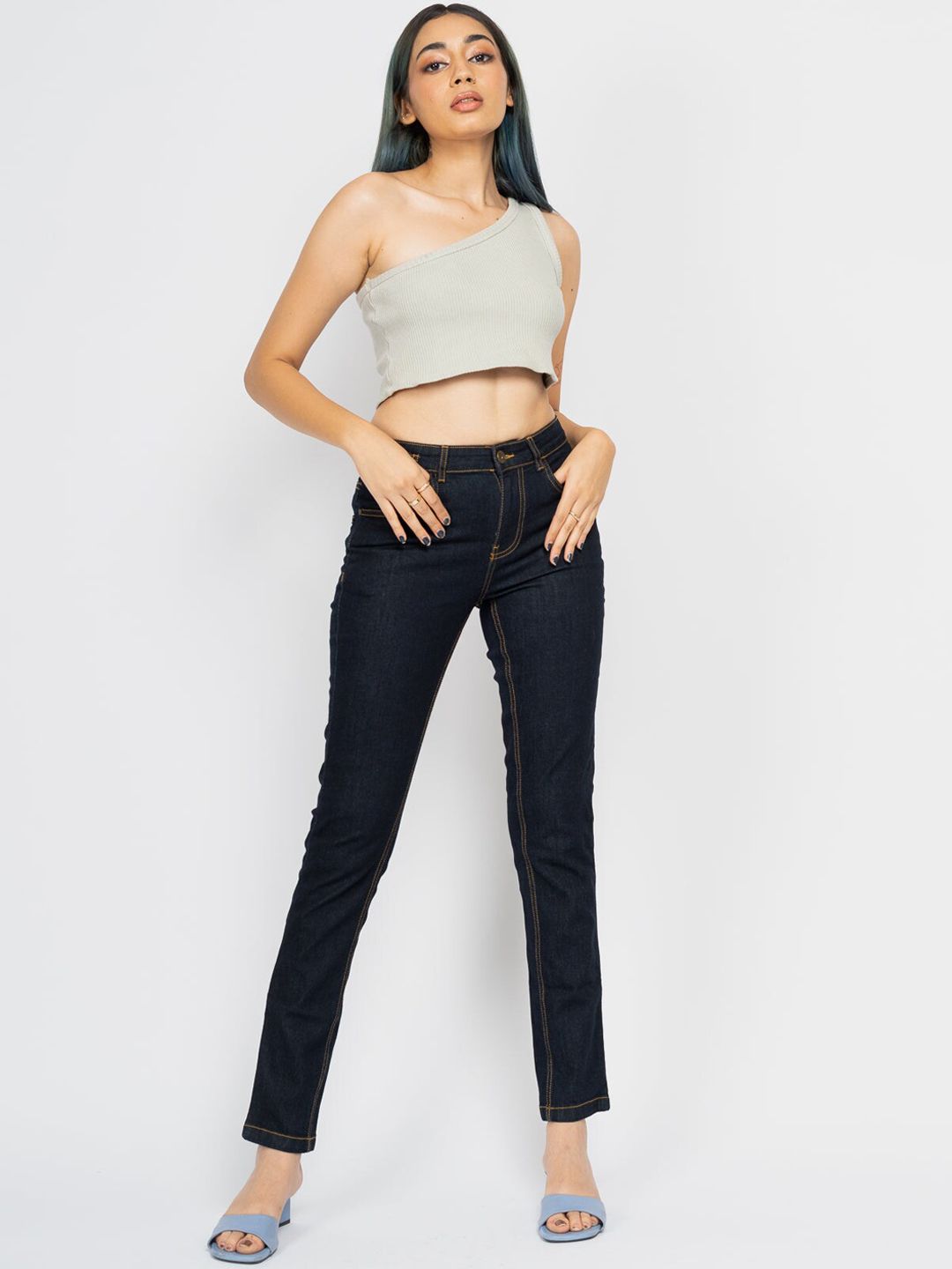 FREAKINS Women Blue Slim Fit High-Rise Jeans Price in India