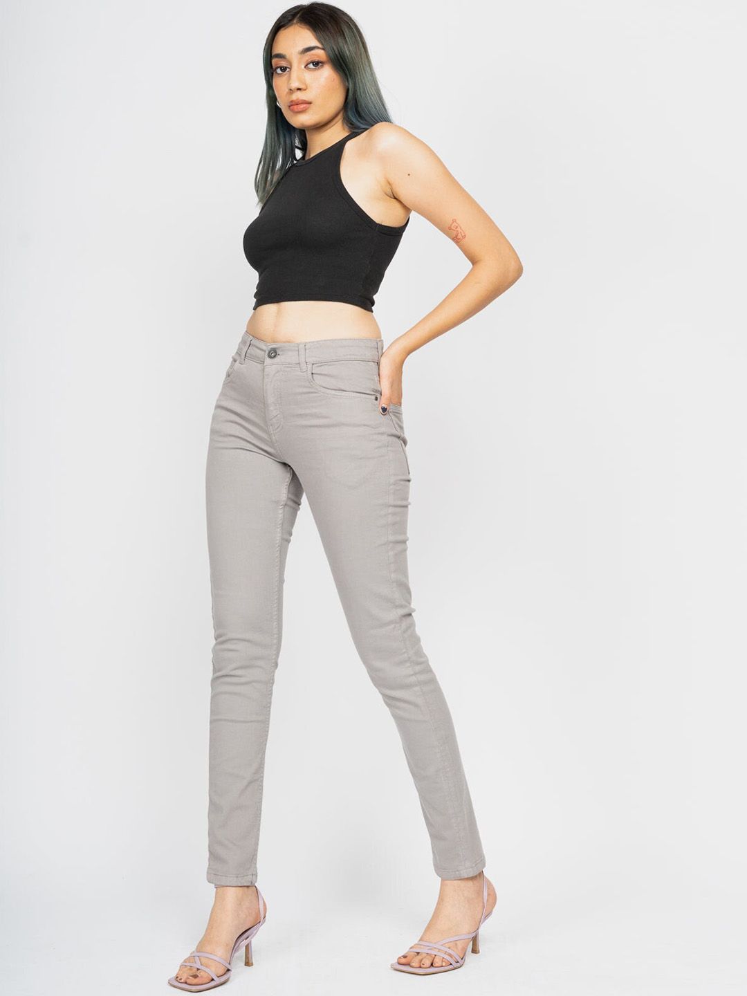 FREAKINS Women Grey Skinny Fit High-Rise Jeans Price in India