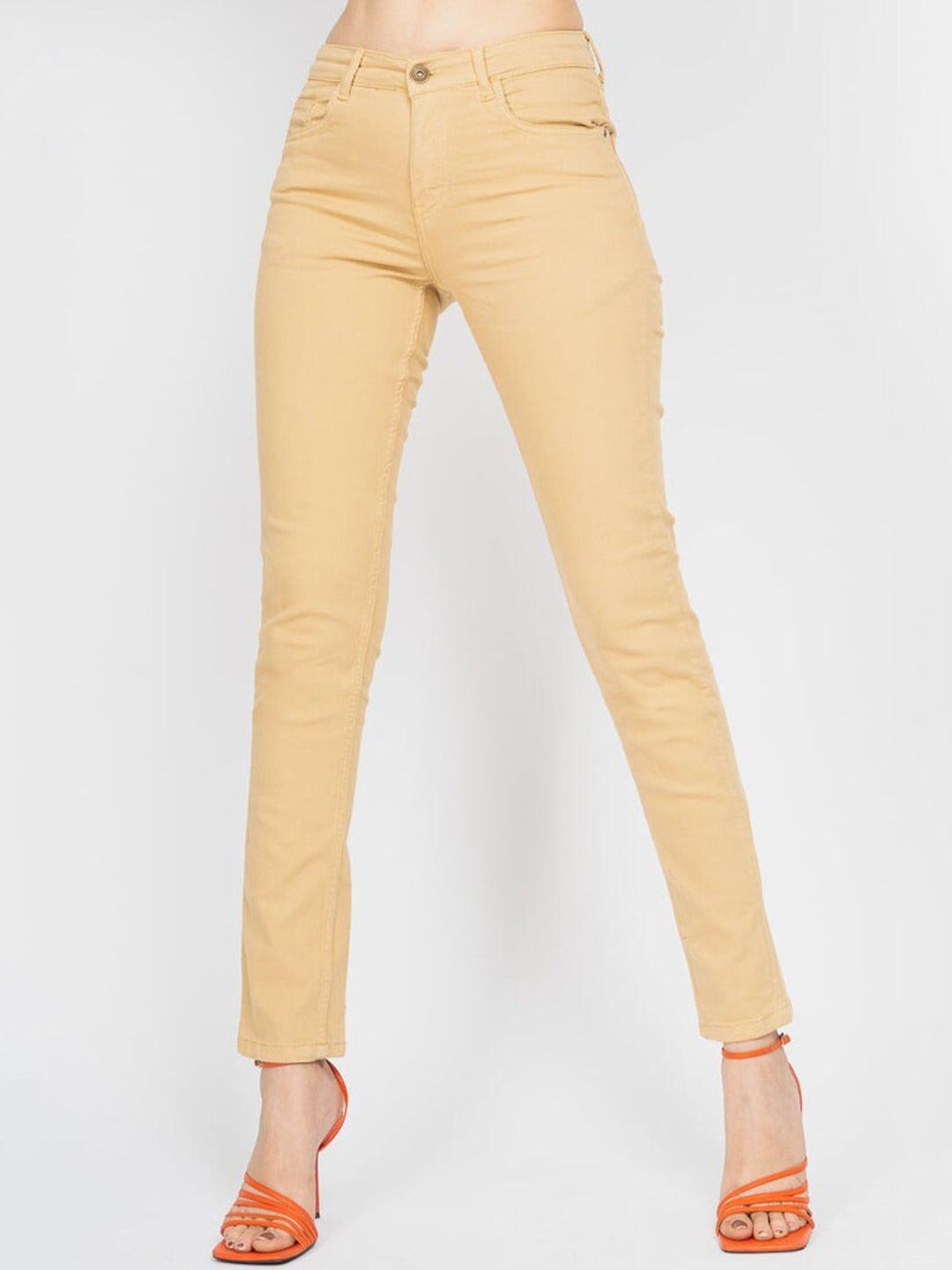 FREAKINS Women Beige Skinny Fit High-Rise Jeans Price in India