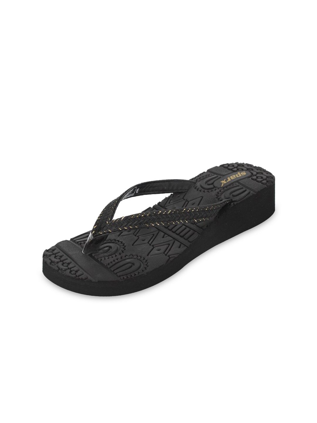 Sparx Women Black Printed Thong Flip-Flops Price in India