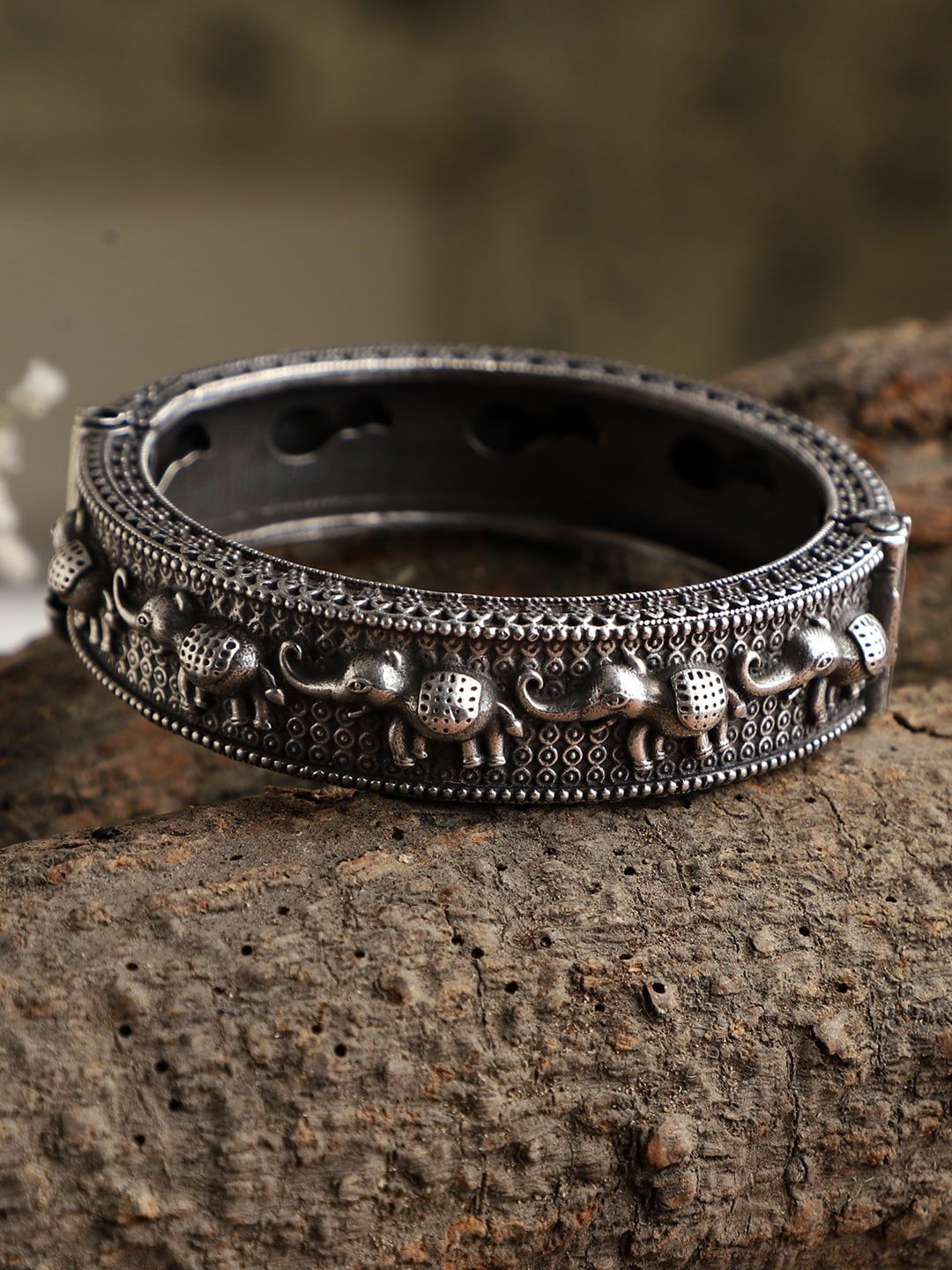 VENI Women Silver-Toned Brass Handcrafted Silver-Plated Bangle-Style Bracelet Price in India