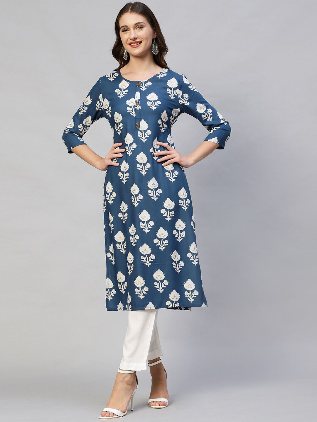 FASHOR Women Blue Dyed Kurta Price in India