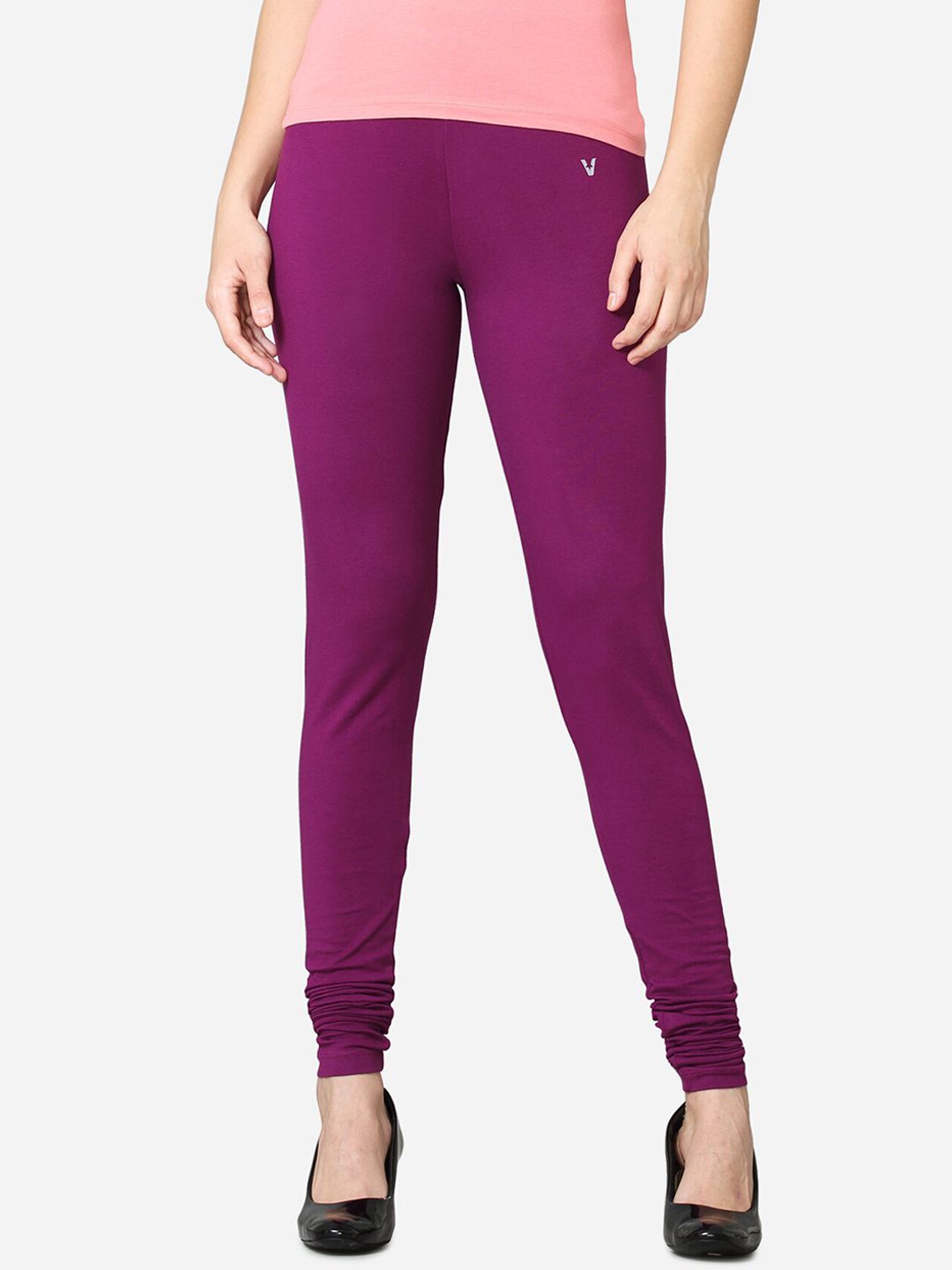 VStar Women Purple Solid Slim-Fit Churidar-Length Leggings Price in India