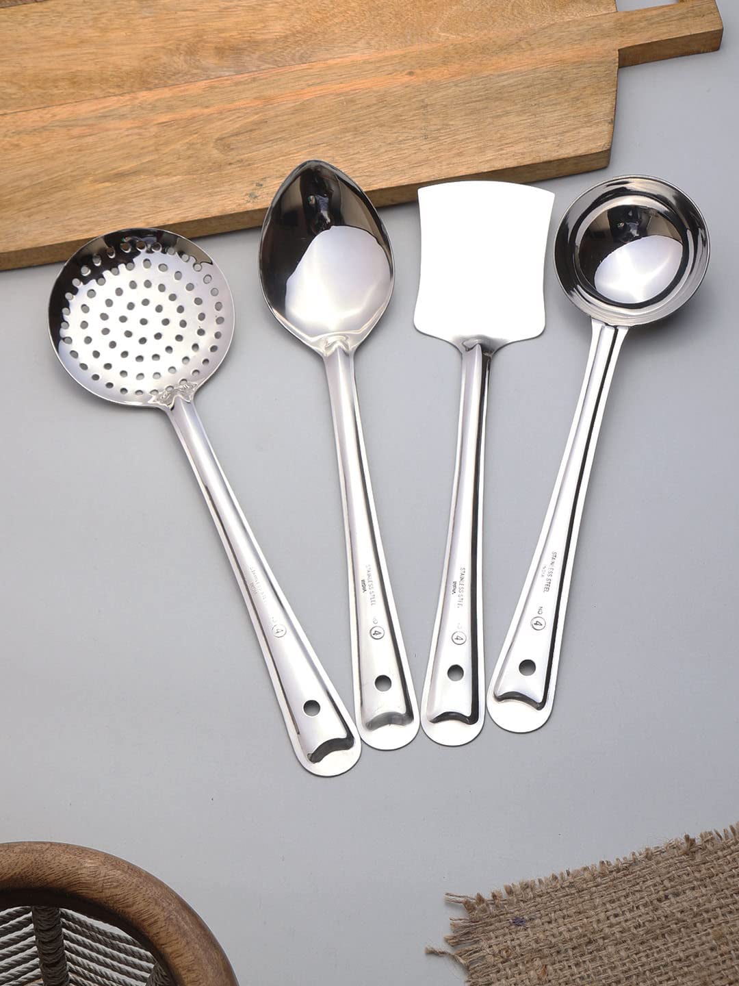 ZEVORA Set Of 4 Silver-Toned Solid Kitchen Tools Price in India