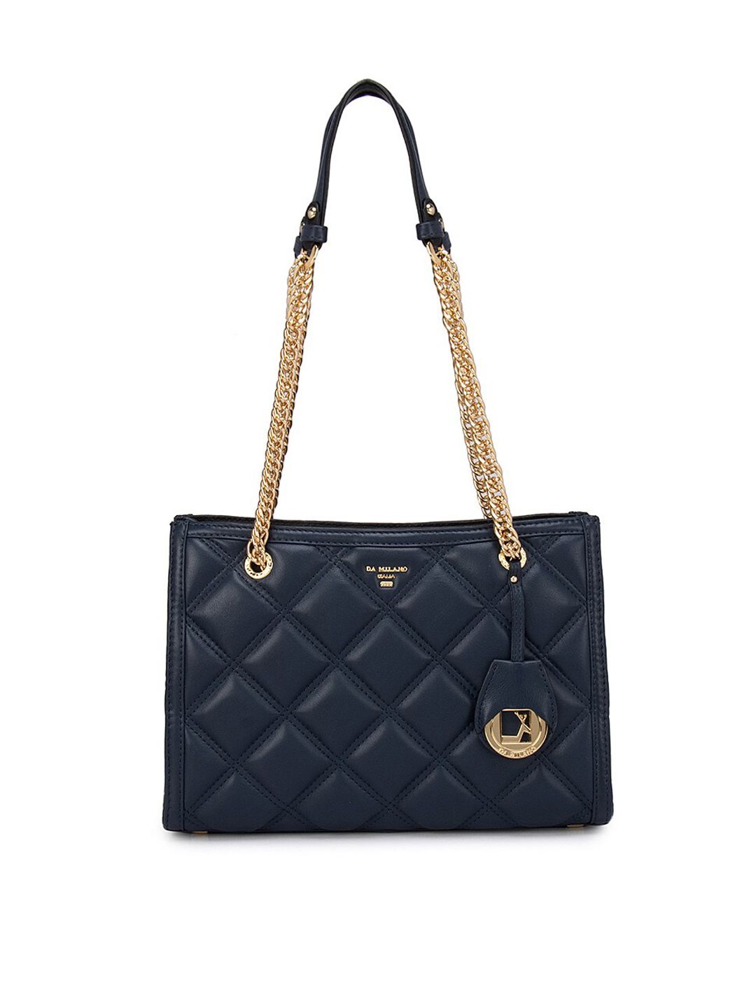 Da Milano Blue Leather Structured Shoulder Bag with Quilted Price in India