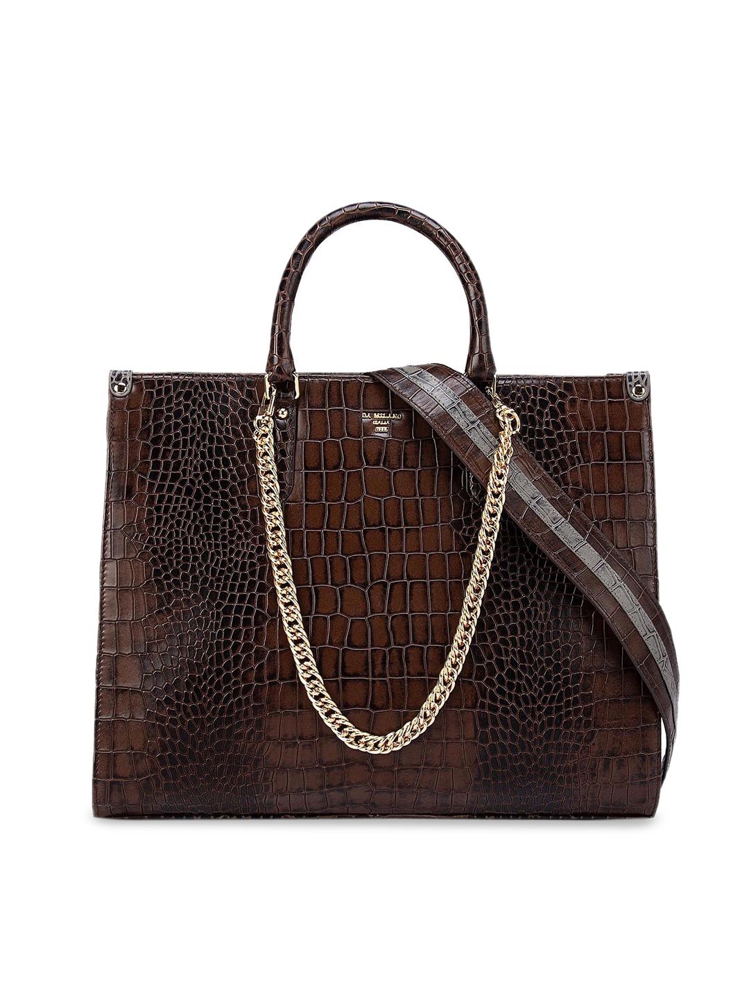 Da Milano Brown Animal Textured Leather Oversized Swagger Tote Bag Price in India