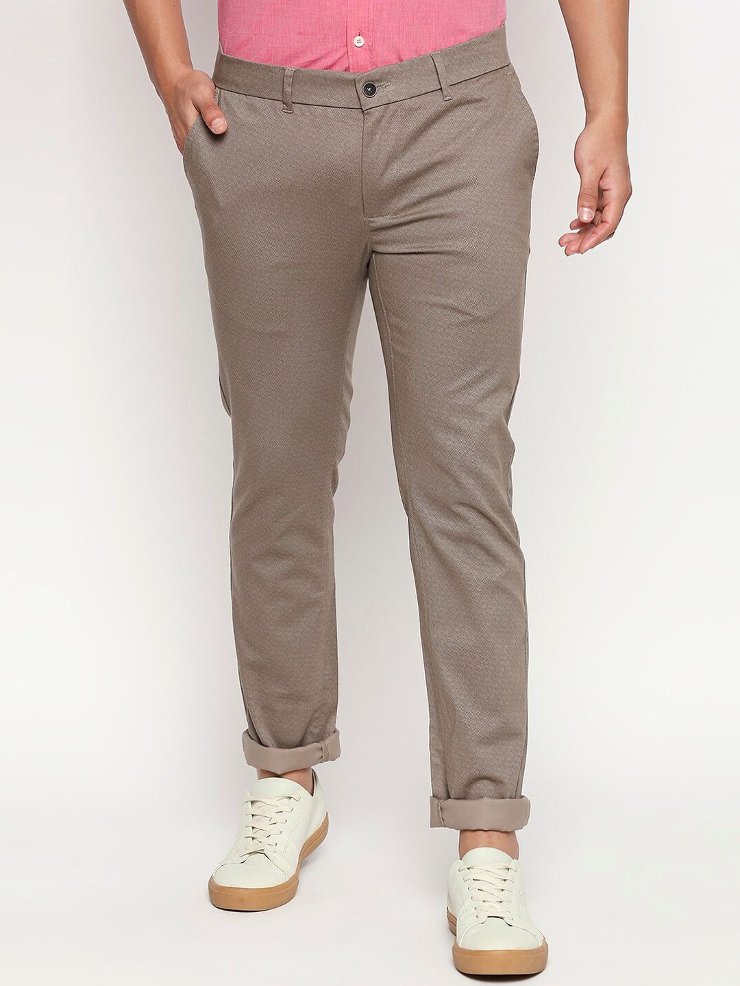 Basics Men Brown Tapered Fit High-Rise Trousers
