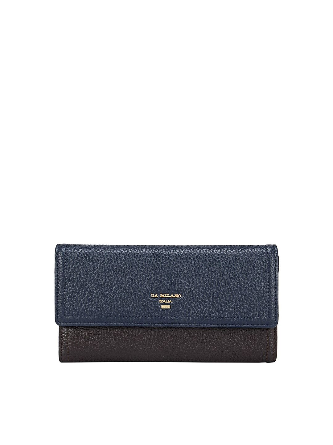 Da Milano Women Blue & Blue Colourblocked Leather Envelope Price in India