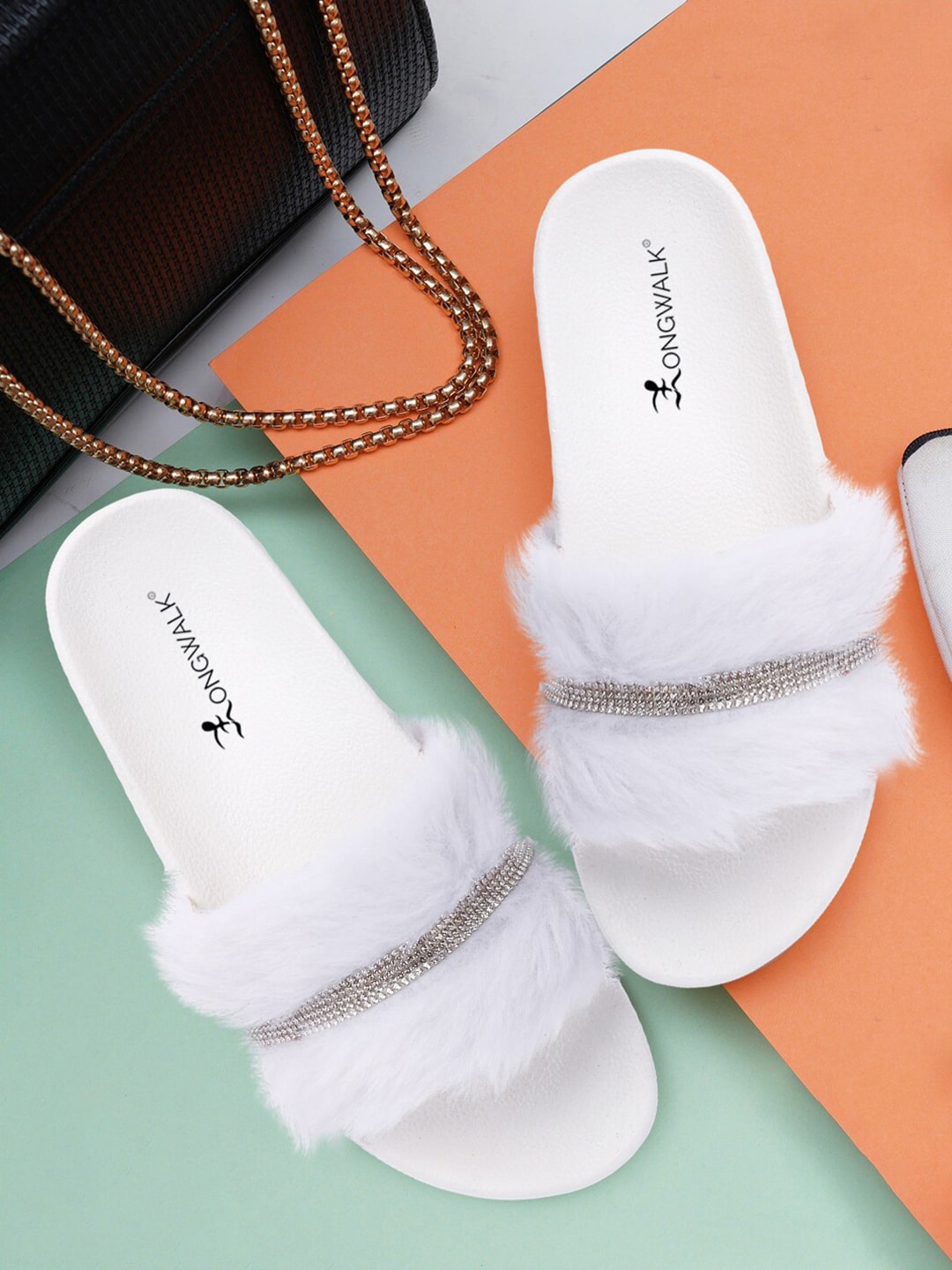 Longwalk White Wedge Fur  Heels Sandals Price in India