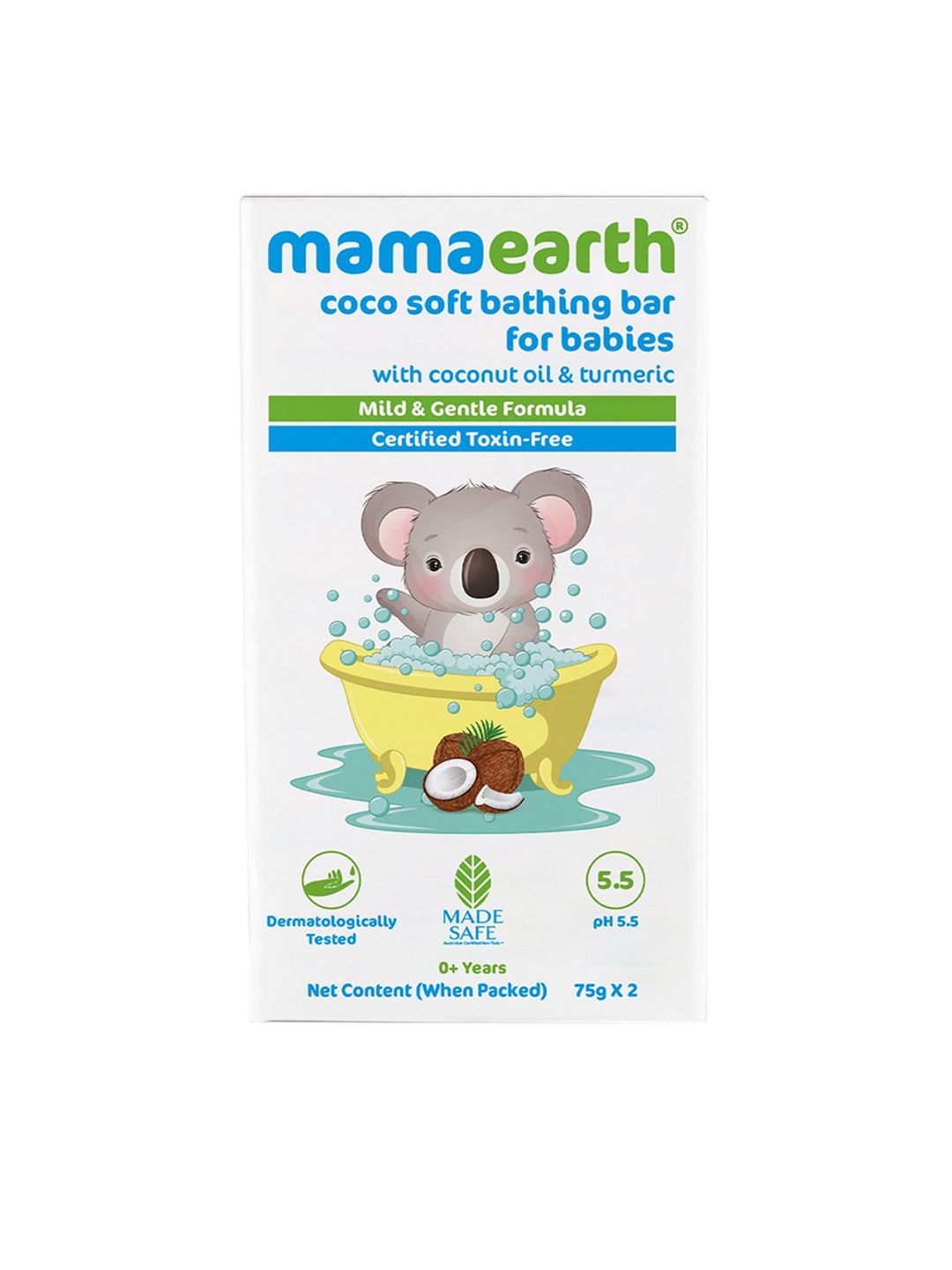 Mamaearth Pack Of 2 Coco Soft Bathing Bar for Babies, pH 5.5, With Coconut Oil & Turmeric 75g
