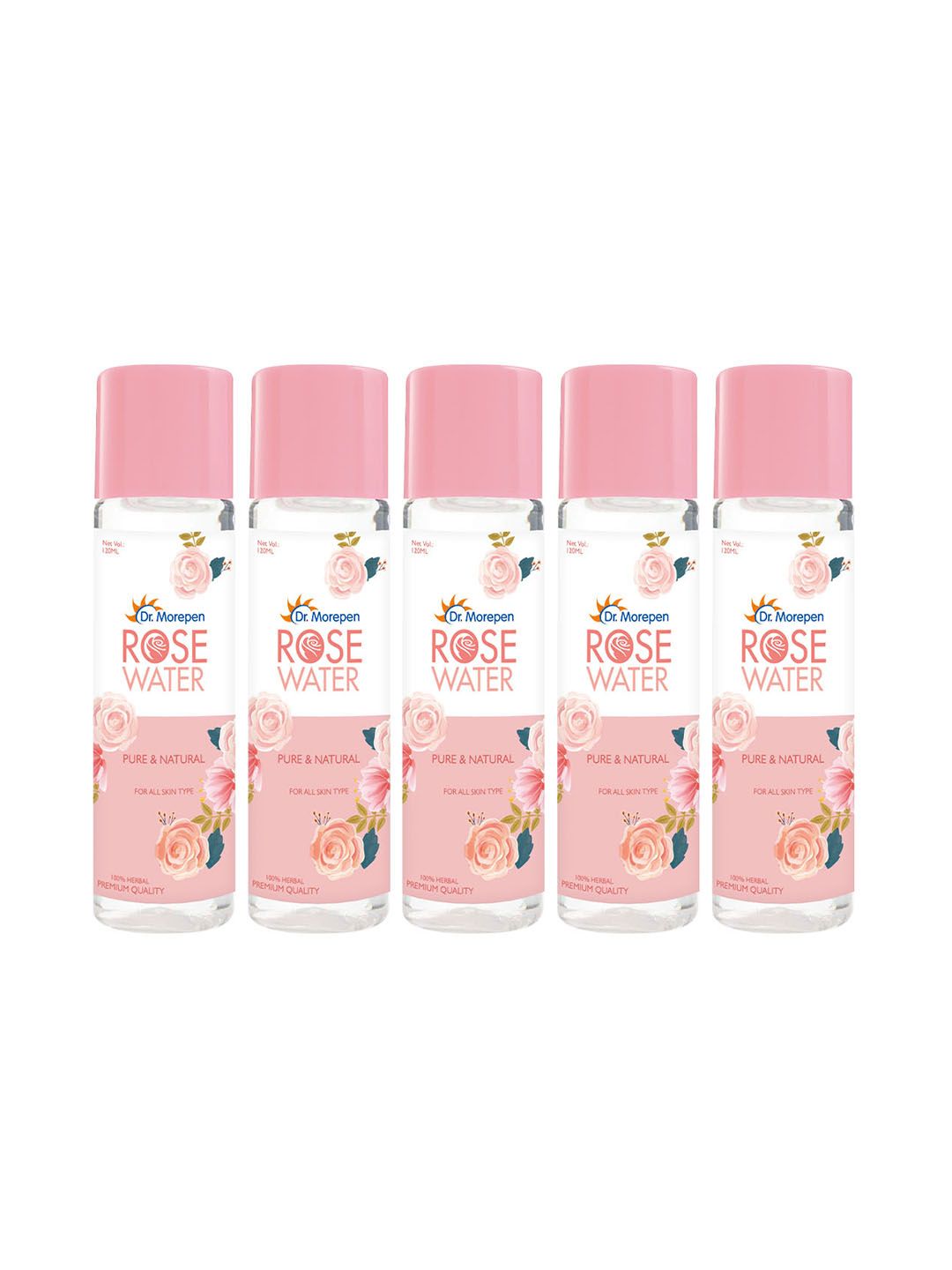 Dr. Morepen Set of 5 Pure & Natural Rose Water Face Toner For All Skin Types - 120 ml Each
