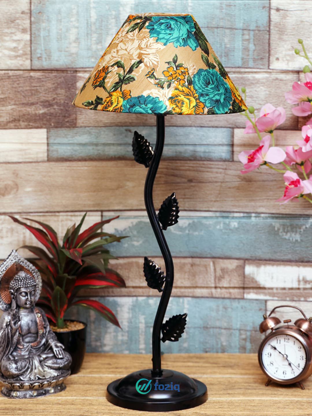 foziq  Black & Green Printed Table Lamps Price in India