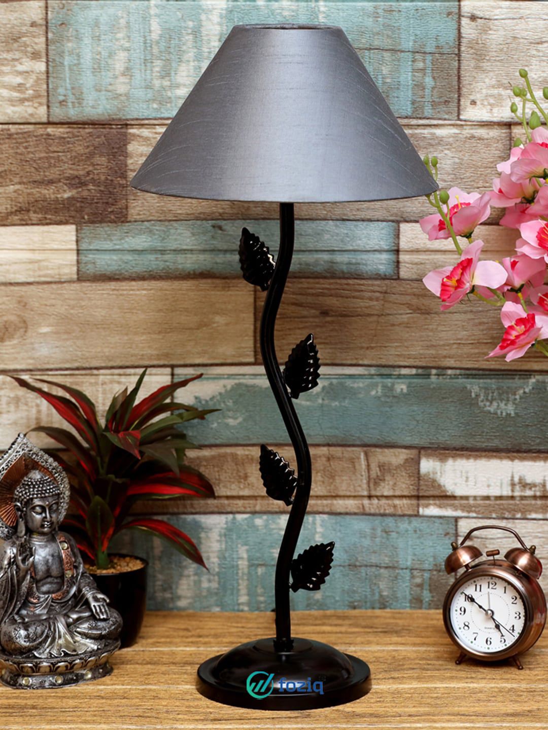 foziq Black & Grey Textured Table Lamp Price in India