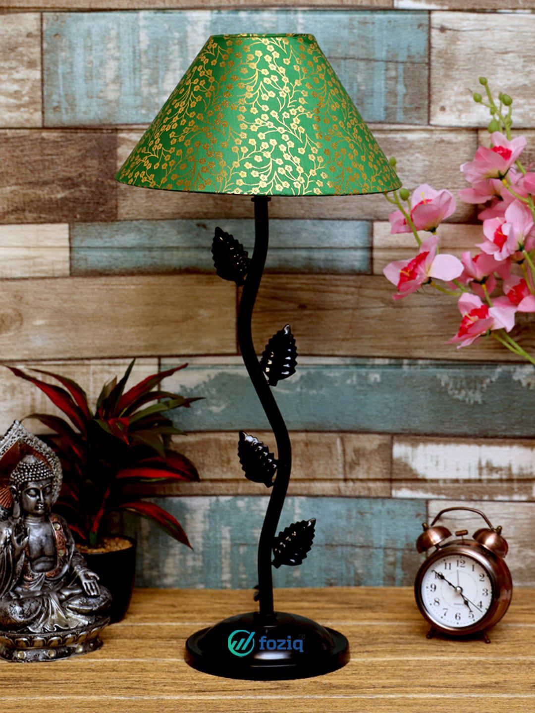foziq Black & Green Printed Table Lamps Price in India