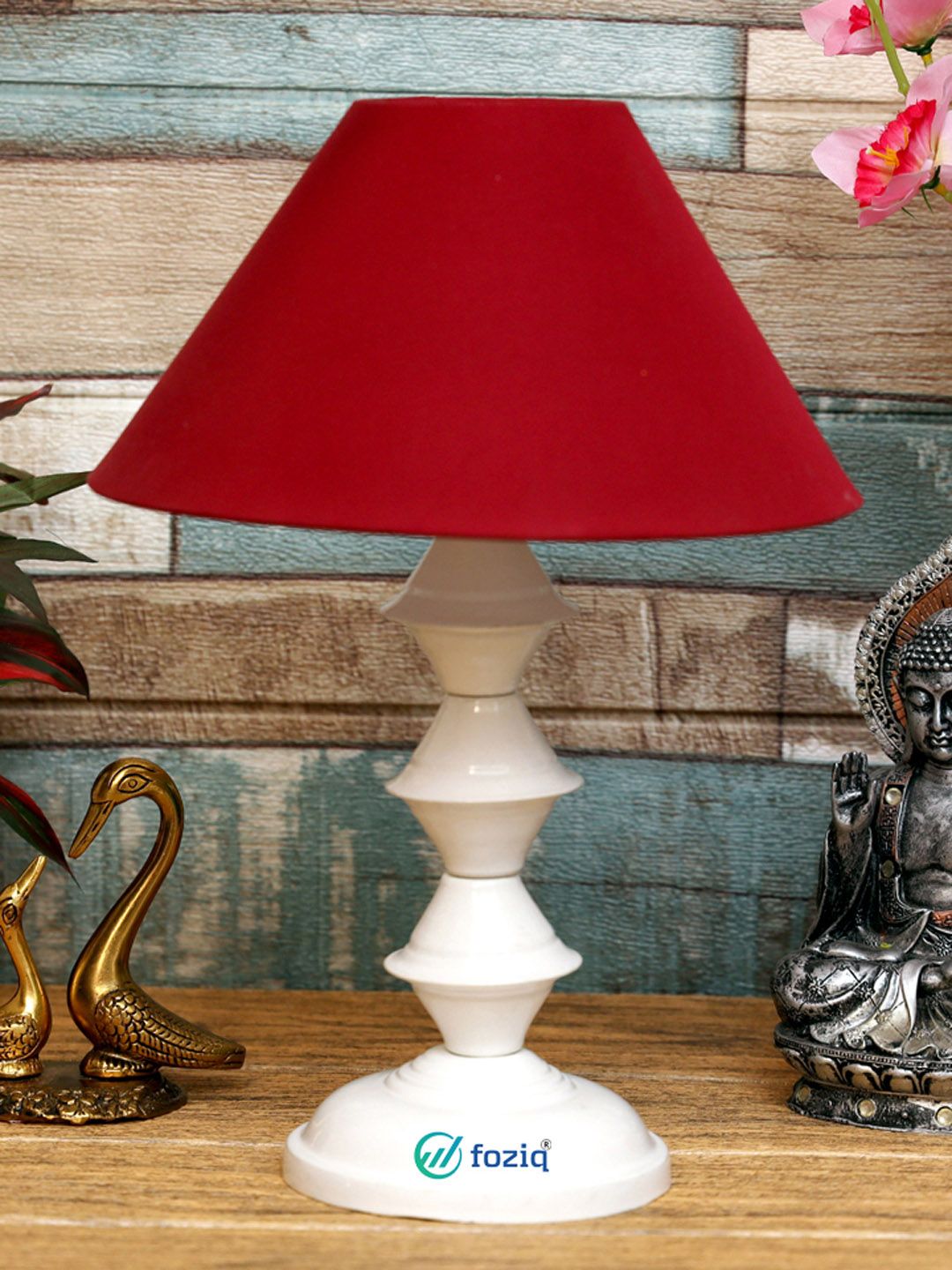 foziq Red & White Solid Table Lamps Price in India