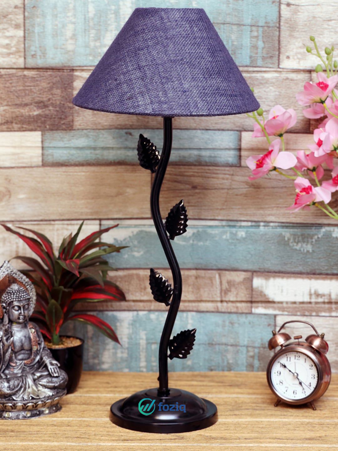 foziq Black & Blue Abstract Cone Shapped Table Lamp Price in India