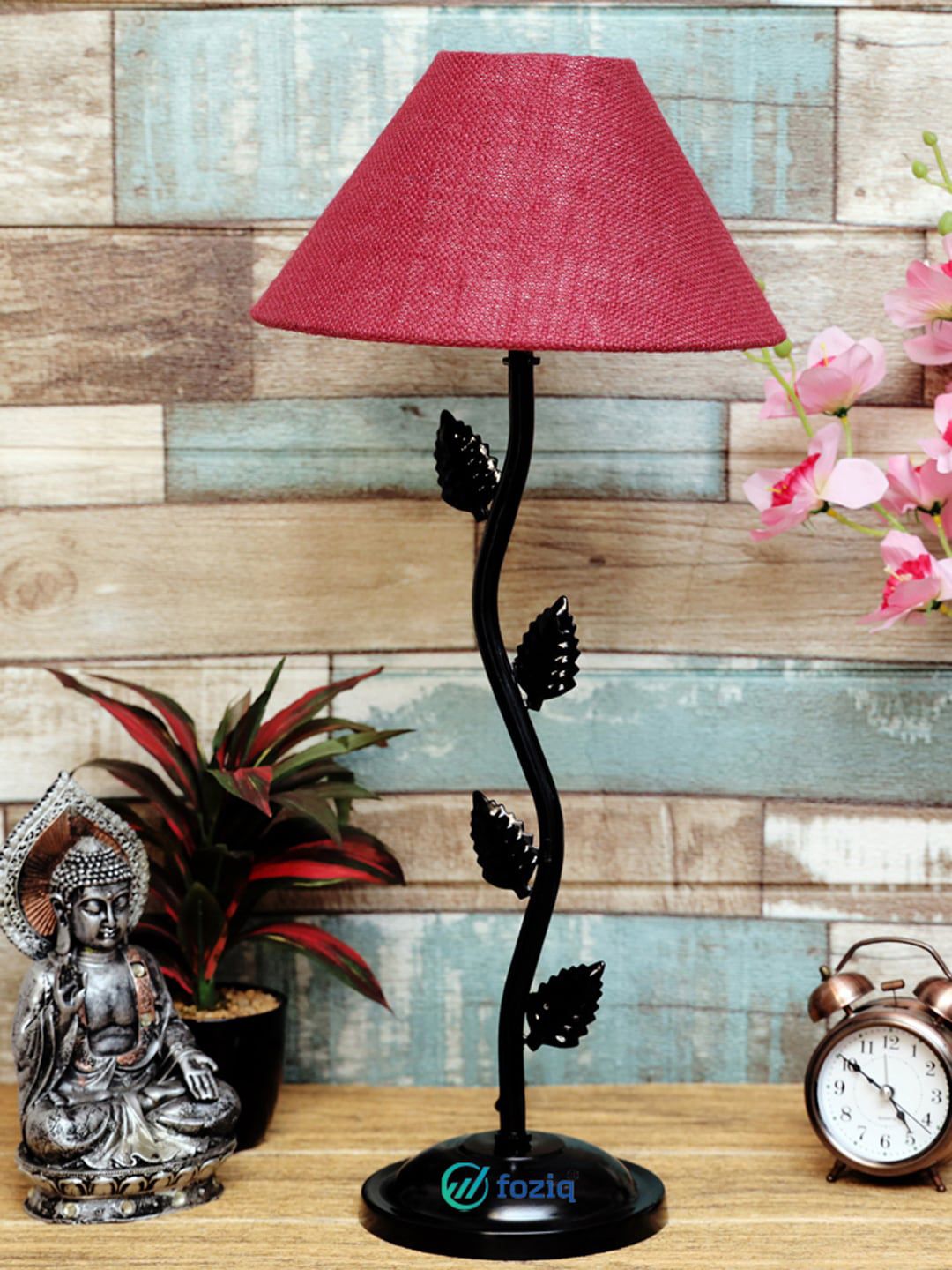 foziq Black & Red Solid Metal Table Lamp Price in India