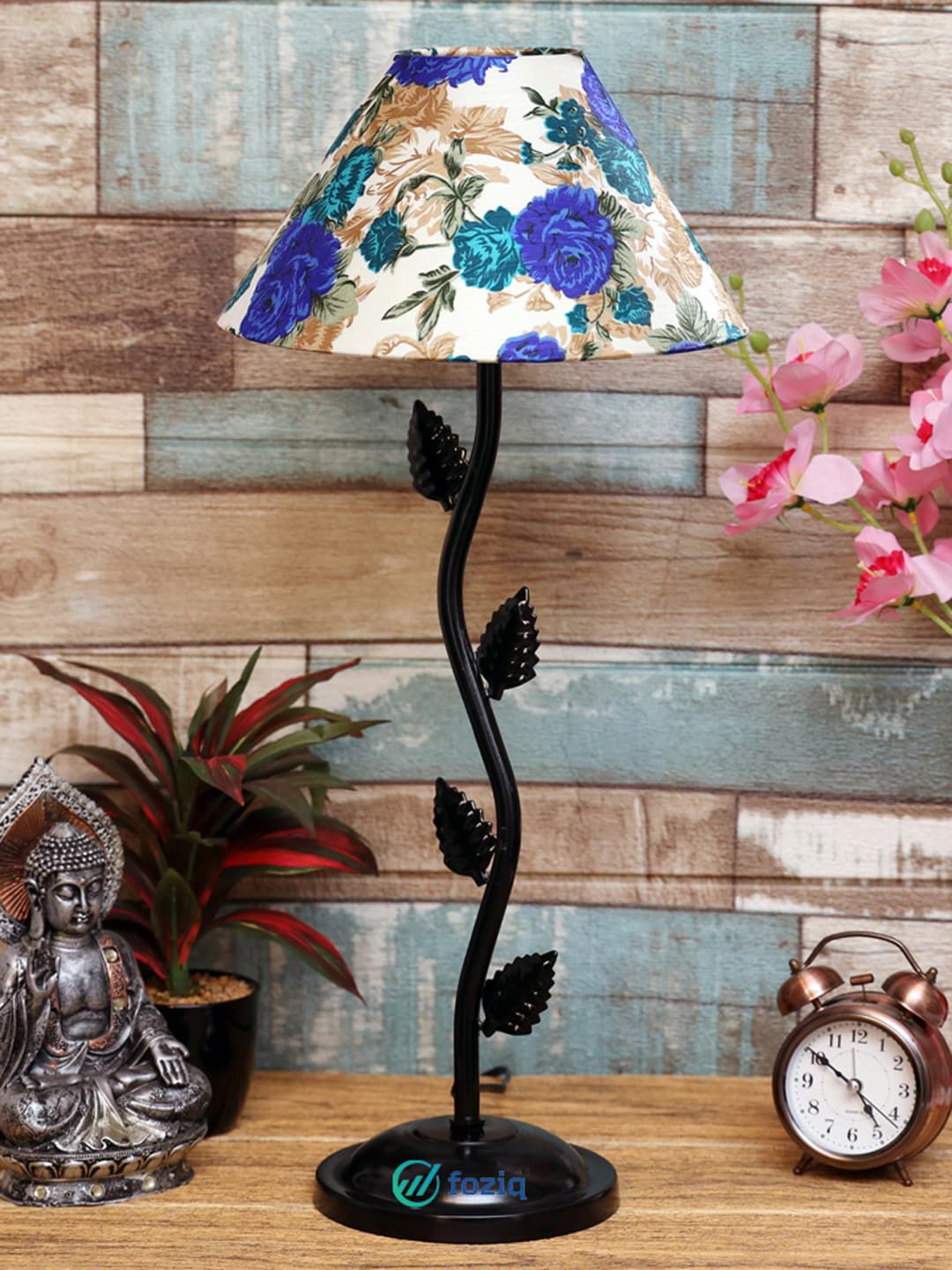 foziq Black & Blue Printed Table Lamps Price in India