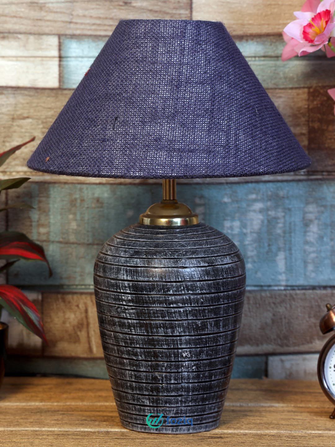 foziq Grey & Navy Blue Textured  Table Lamps Price in India
